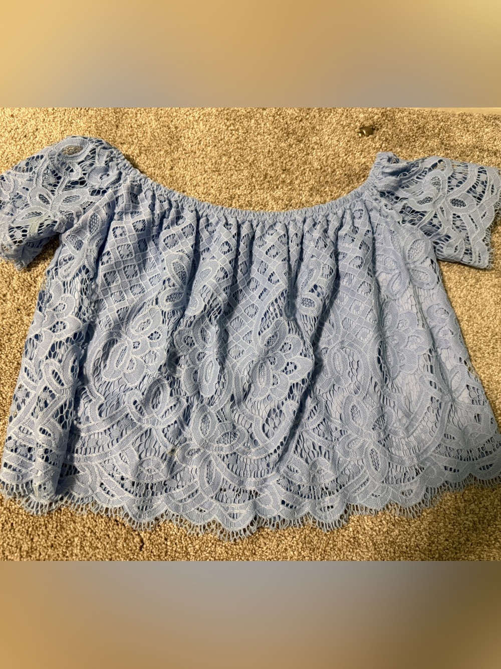 Express Powder Blue Lace Off-Shoulder l crop top